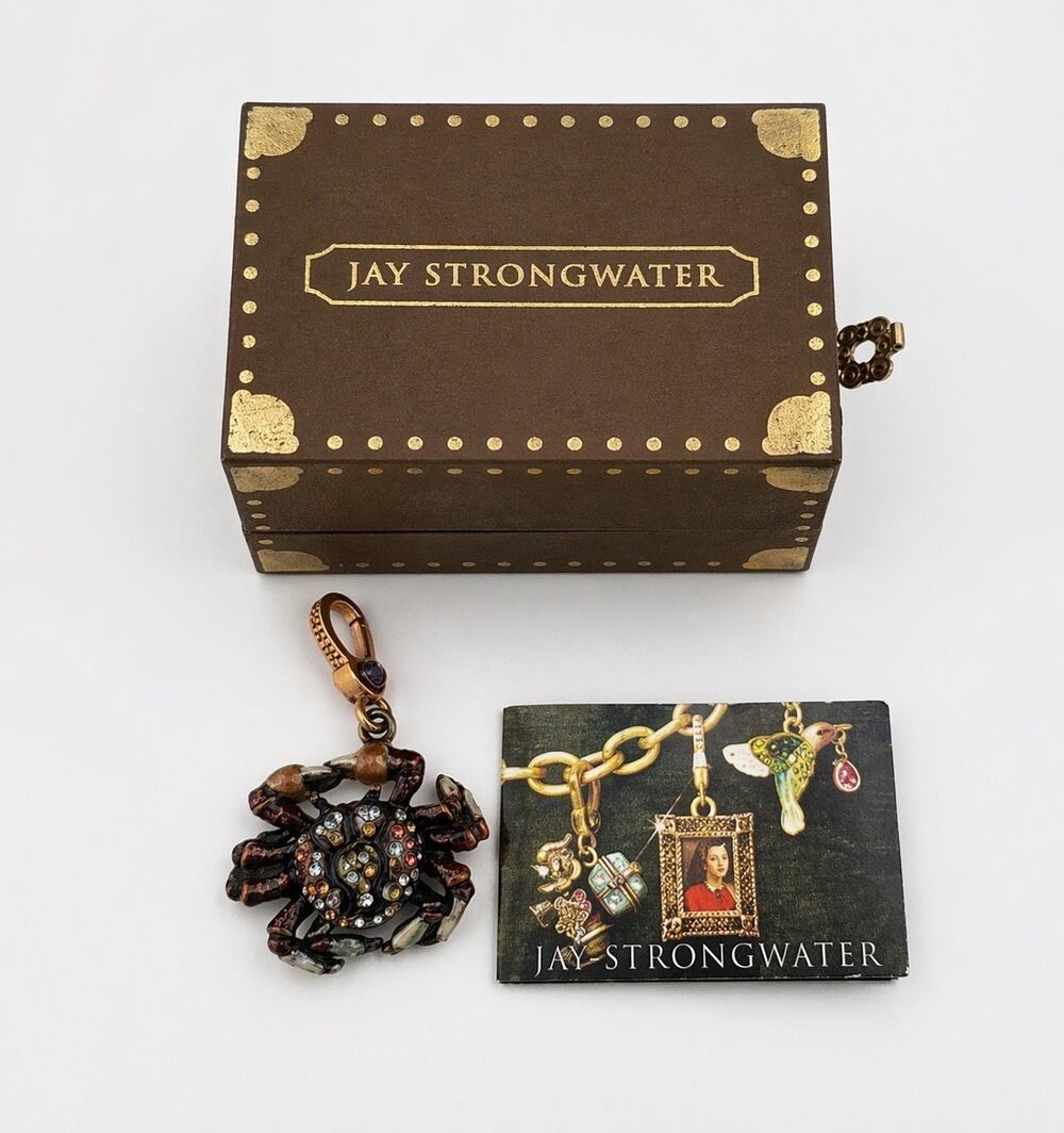 Jay Strongwater Crab Charm Swarovski Crystal Enamel Zodiac Cancer NIB Retired